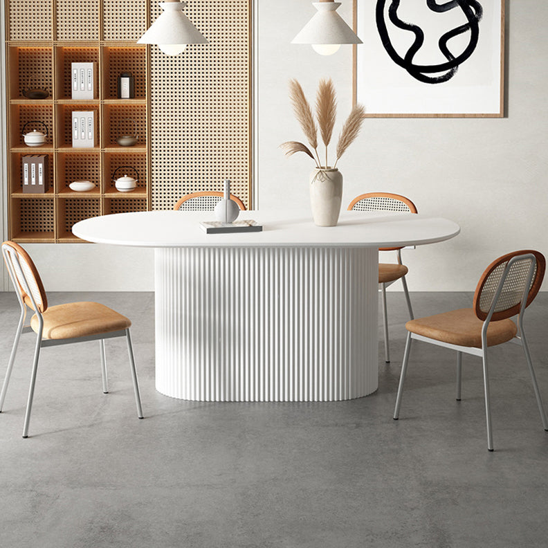 Oval Sintered Stone Dining Table Modern Home Dining Table with Wood Pedestal Base