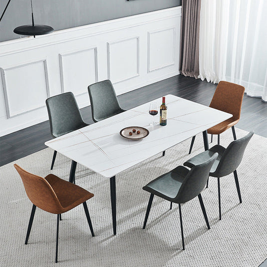 Industrial Rectangle Stone Table Standard Height Kitchen Room Table with 4 Legs Matte White Without Chairs