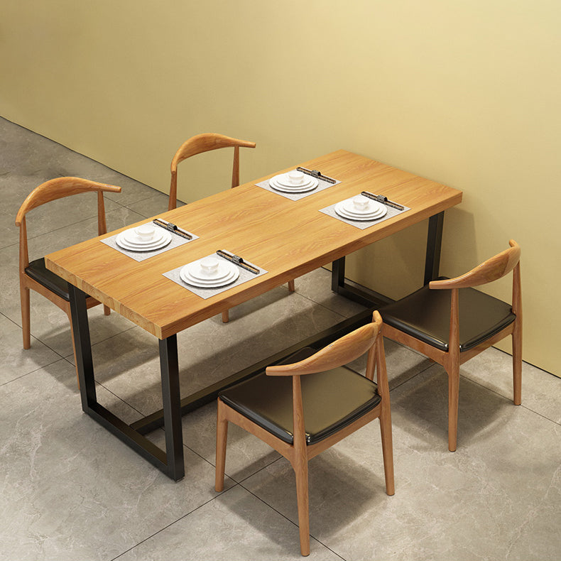 Black Metal Trestle Counter Table Industrial Rectangle Solid Wood Top Table 63"L x 31.5"W x 29.5"H Without Chairs Clearhalo 'Dining Tables & Seating' 'Dining Tables' 'dining_table' 'furn' 'furn_dining_table' 'Furniture' 'Kitchen & Dining Furniture' 5579984