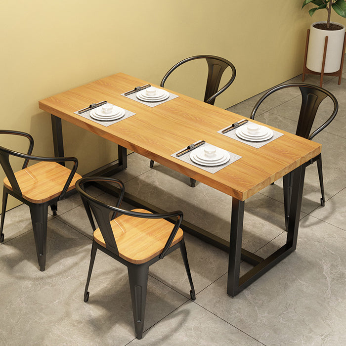Black Metal Trestle Counter Table Industrial Rectangle Solid Wood Top Table 70.9"L x 31.5"W x 29.5"H Without Chairs Clearhalo 'Dining Tables & Seating' 'Dining Tables' 'dining_table' 'furn' 'furn_dining_table' 'Furniture' 'Kitchen & Dining Furniture' 5579985
