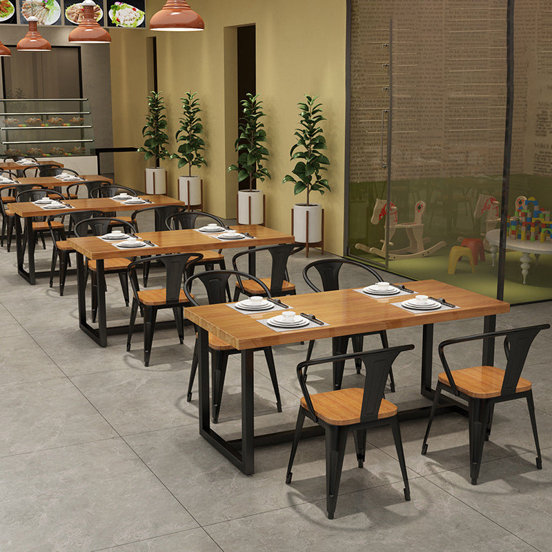 Black Metal Trestle Counter Table Industrial Rectangle Solid Wood Top Table Clearhalo 'Dining Tables & Seating' 'Dining Tables' 'dining_table' 'furn' 'furn_dining_table' 'Furniture' 'Kitchen & Dining Furniture' 5579991