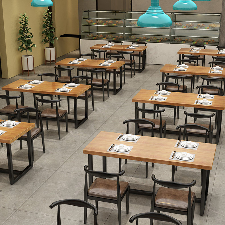 Black Metal Trestle Counter Table Industrial Rectangle Solid Wood Top Table Clearhalo 'Dining Tables & Seating' 'Dining Tables' 'dining_table' 'furn' 'furn_dining_table' 'Furniture' 'Kitchen & Dining Furniture' 5579992