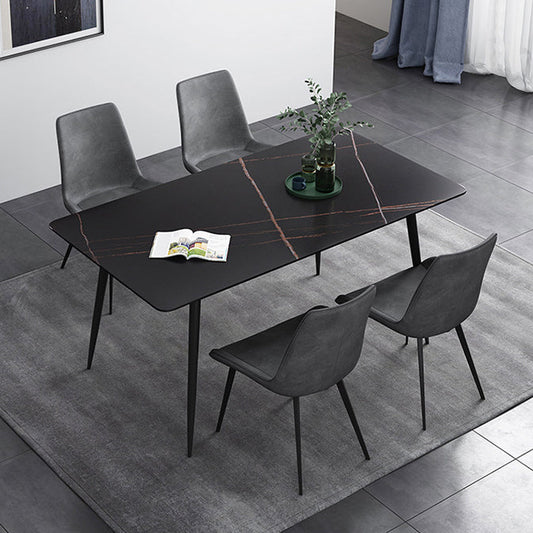 Industrial Rectangle Stone Table Standard Height Kitchen Table with 4 Legs Black Without Chairs