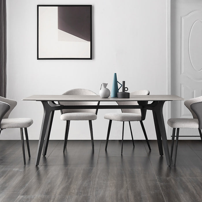 Gray Stone Top Table Rectangle Modern Dining Table with 4 Legs 63"L x 31.5"W x 29.5"H Without Chairs Clearhalo 'Dining Tables & Seating' 'Dining Tables' 'dining_table' 'furn' 'furn_dining_table' 'Furniture' 'Kitchen & Dining Furniture' 5580126