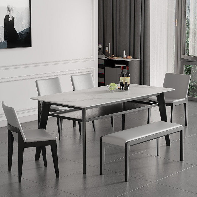 Stone Top Dining Table Contemporary Dining Table with 4 Wood Legs