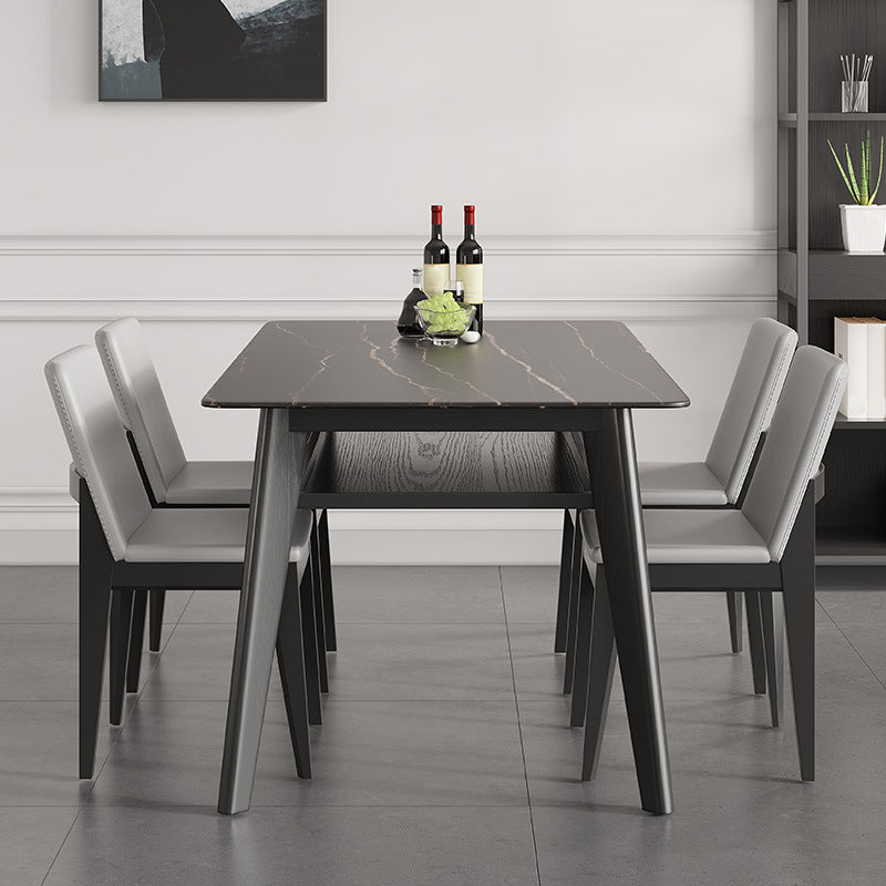 Stone Top Dining Table Contemporary Dining Table with 4 Wood Legs