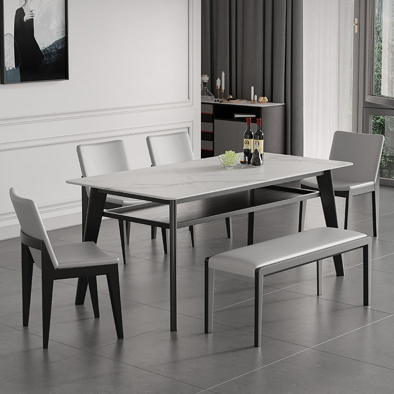 Stone Top Dining Table Contemporary Dining Table with 4 Wood Legs
