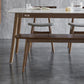 Stone Top Table Mid-Century Modern Dining Table with 4 Brown Wood Legs