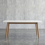 Stone Top Table Mid-Century Modern Dining Table with 4 Brown Wood Legs