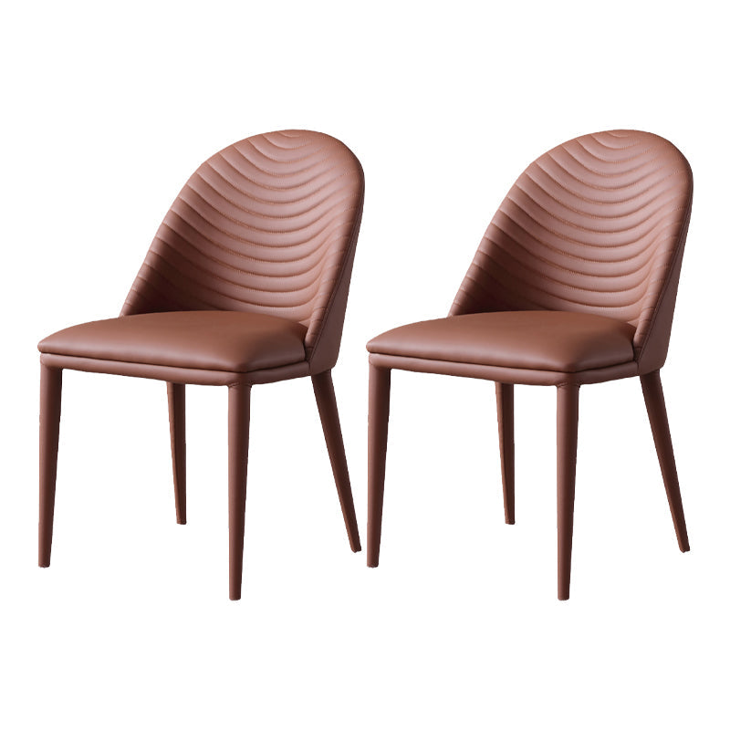 Faux Leather Armless Dining Chairs Upholstered Dining Room Chair Brown 2 Piece Set Clearhalo 'Dining Chairs' 'Dining Tables & Seating' 'dining_chair' 'furn' 'furn_dining_chair' 'Furniture' 'Kitchen & Dining Furniture' 5580399