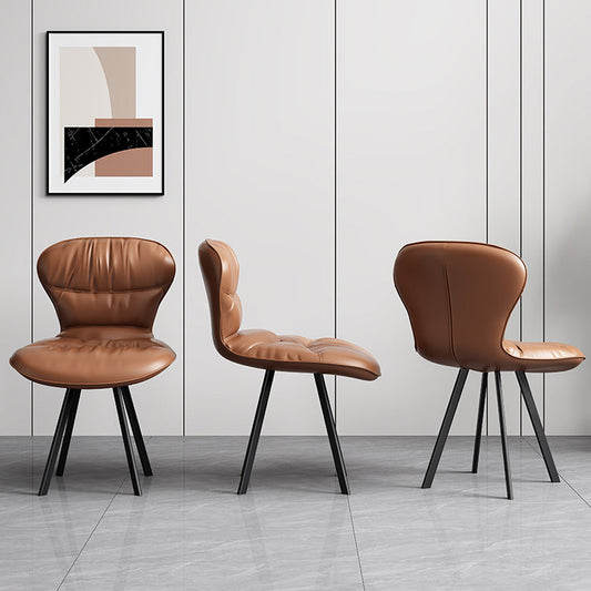 Sedie da pranzo in acciaio nero sedia moderna a bracciole senza braccio con rivestimento in pelle finta