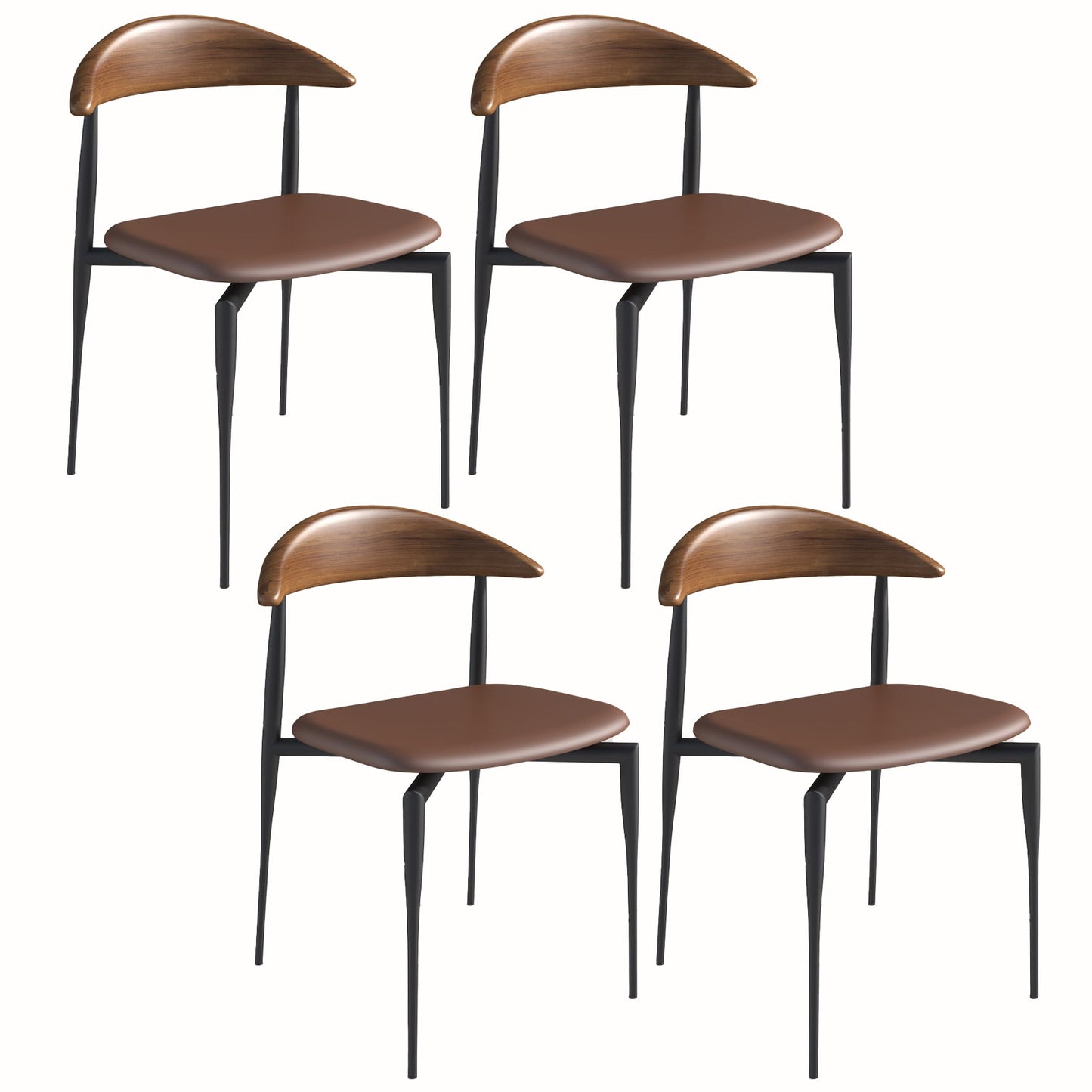 Modern Open Back Dining Chairs Faux Leather Cushion Armless Dining Side Chair