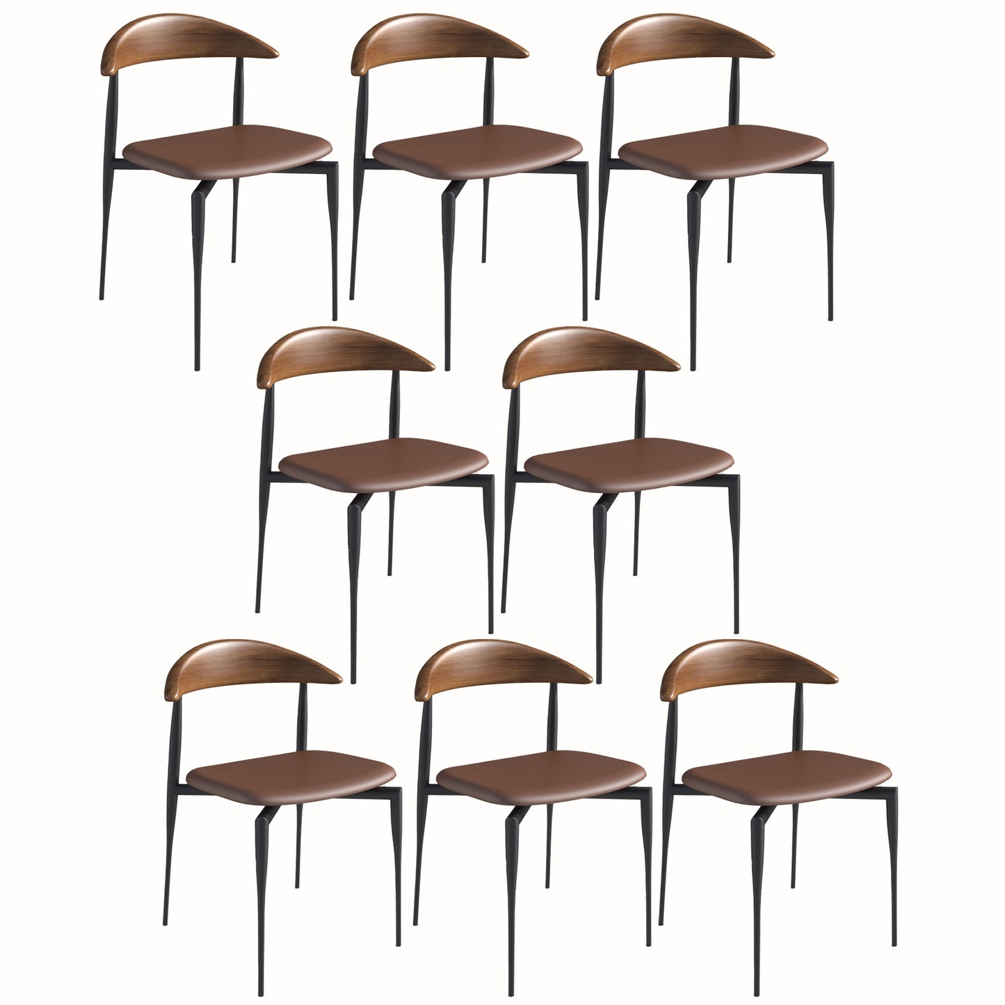 Modern Open Back Dining Chairs Faux Leather Cushion Armless Dining Side Chair