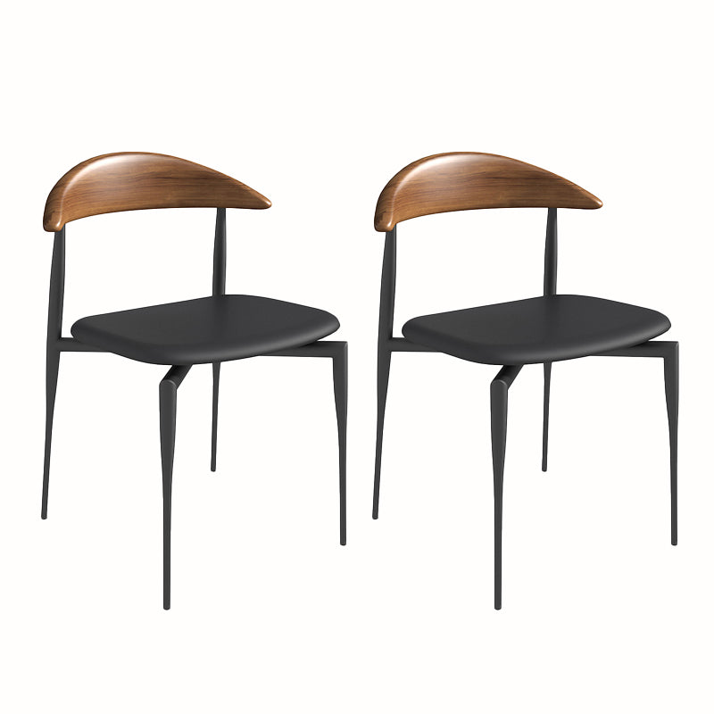 Modern Open Back Dining Chairs Faux Leather Cushion Armless Dining Side Chair