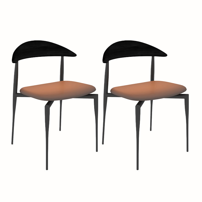 Modern Open Back Dining Chairs Faux Leather Cushion Armless Dining Side Chair