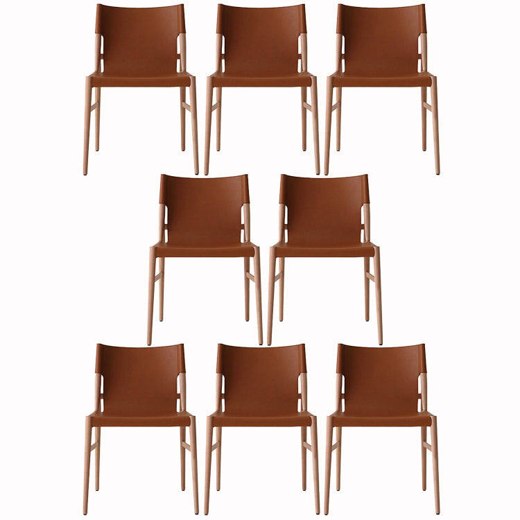 Faux Leather and Wood Armless Dining Chairs Modern Side Chair Set