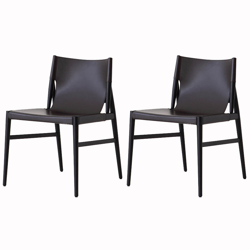 Faux Leather and Wood Armless Dining Chairs Modern Side Chair Set