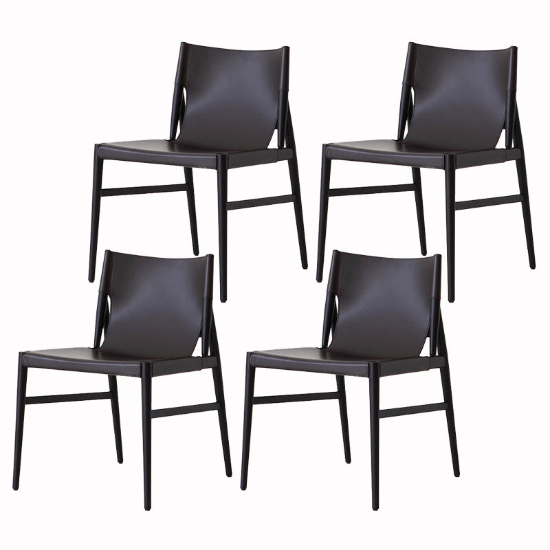 Faux Leather and Wood Armless Dining Chairs Modern Side Chair Set