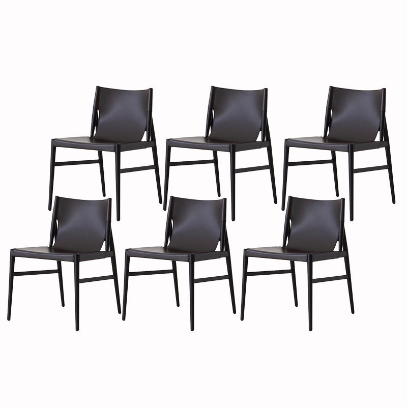 Faux Leather and Wood Armless Dining Chairs Modern Side Chair Set
