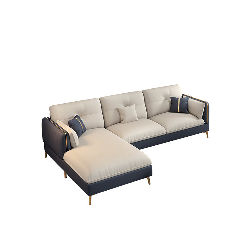 Scandinavian Stain-Resistant Faux Leather Tufted Back Beige Sofa & Chaise