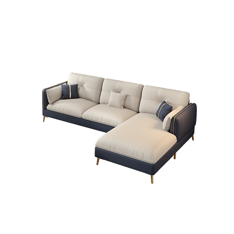 Scandinavian Stain-Resistant Faux Leather Tufted Back Beige Sofa & Chaise