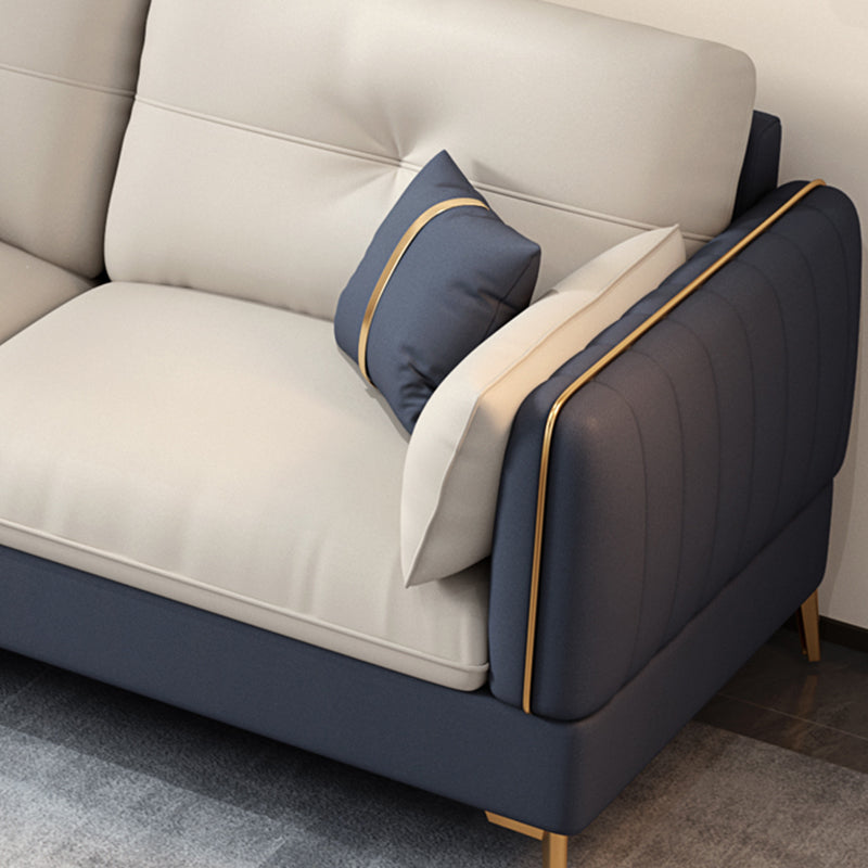 Scandinavian Stain-Resistant Faux Leather Tufted Back Beige Sofa & Chaise