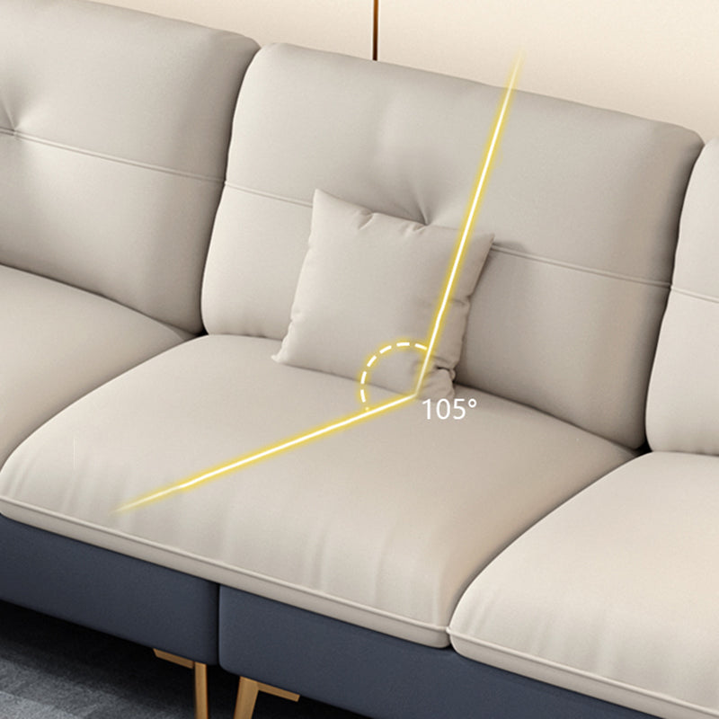 Scandinavian Stain-Resistant Faux Leather Tufted Back Beige Sofa & Chaise