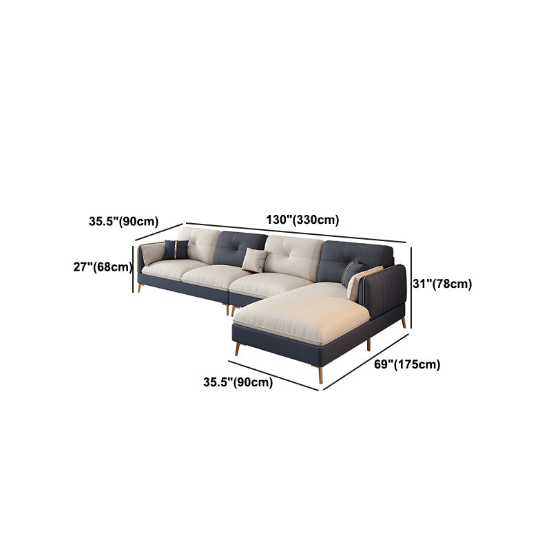 Scandinavian Stain-Resistant Faux Leather Tufted Back Beige Sofa & Chaise