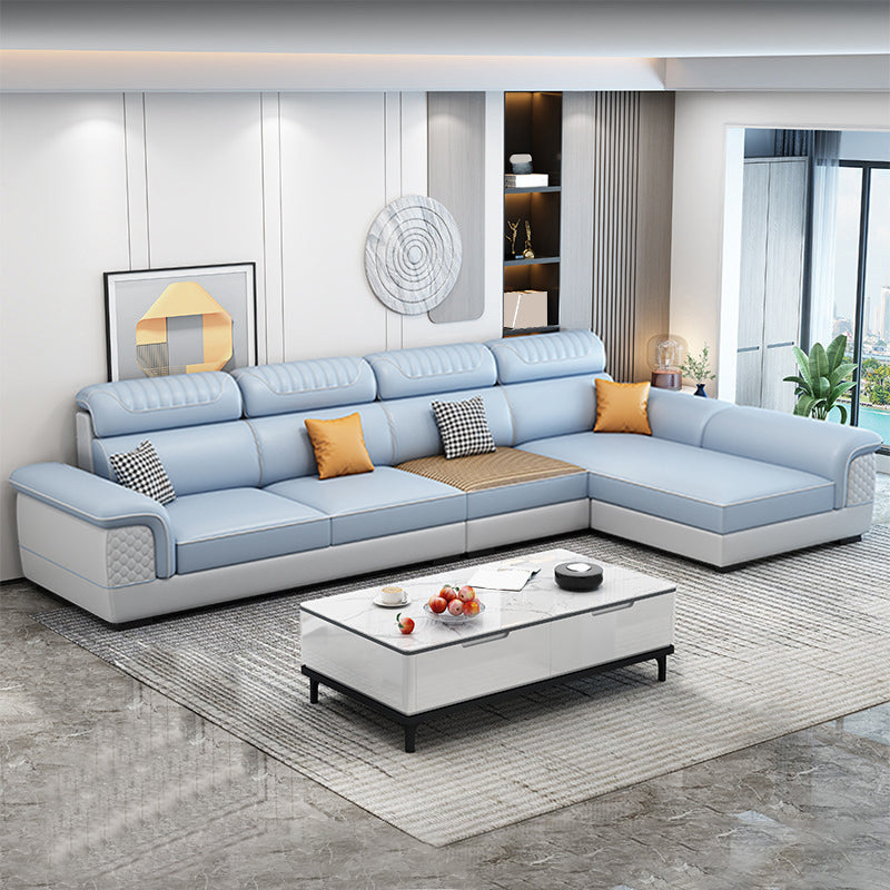 Pillow Top Arm Sewn Pillow Back Nordic Faux Leather Sofa with Chaise - 70.87" D