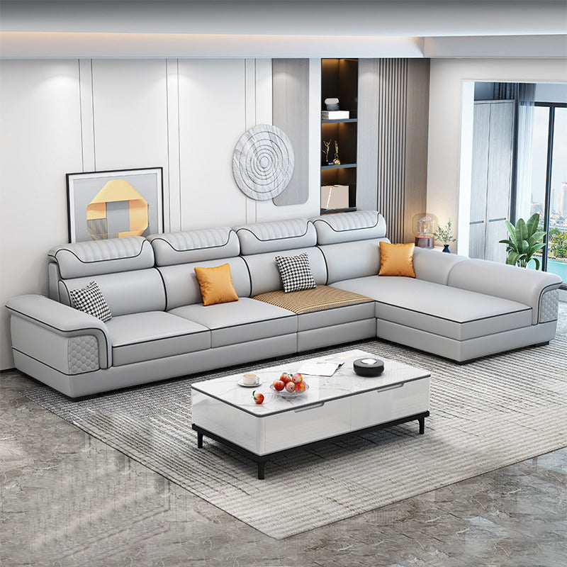 Pillow Top Arm Sewn Pillow Back Nordic Faux Leather Sofa with Chaise - 70.87" D