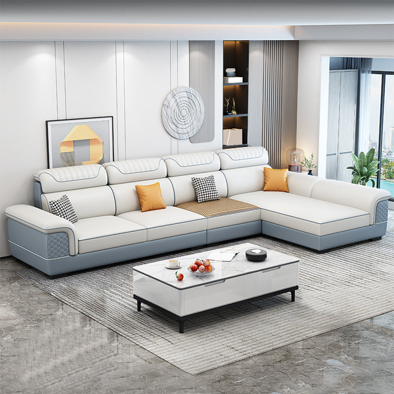 Pillow Top Arm Sewn Pillow Back Nordic Faux Leather Sofa with Chaise - 70.87" D