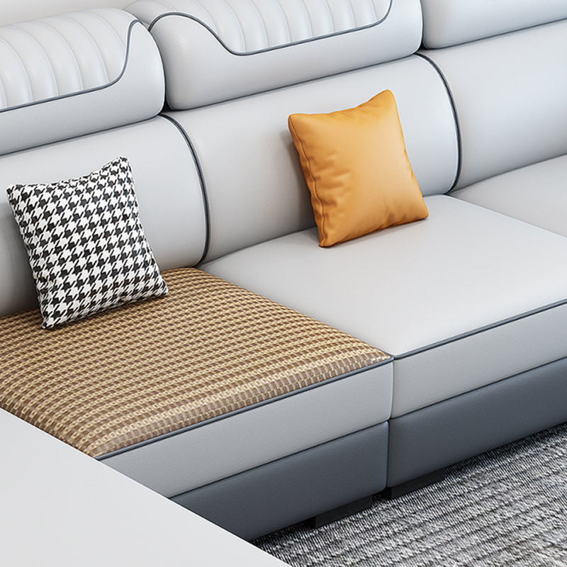 Pillow Top Arm Sewn Pillow Back Nordic Faux Leather Sofa with Chaise - 70.87" D