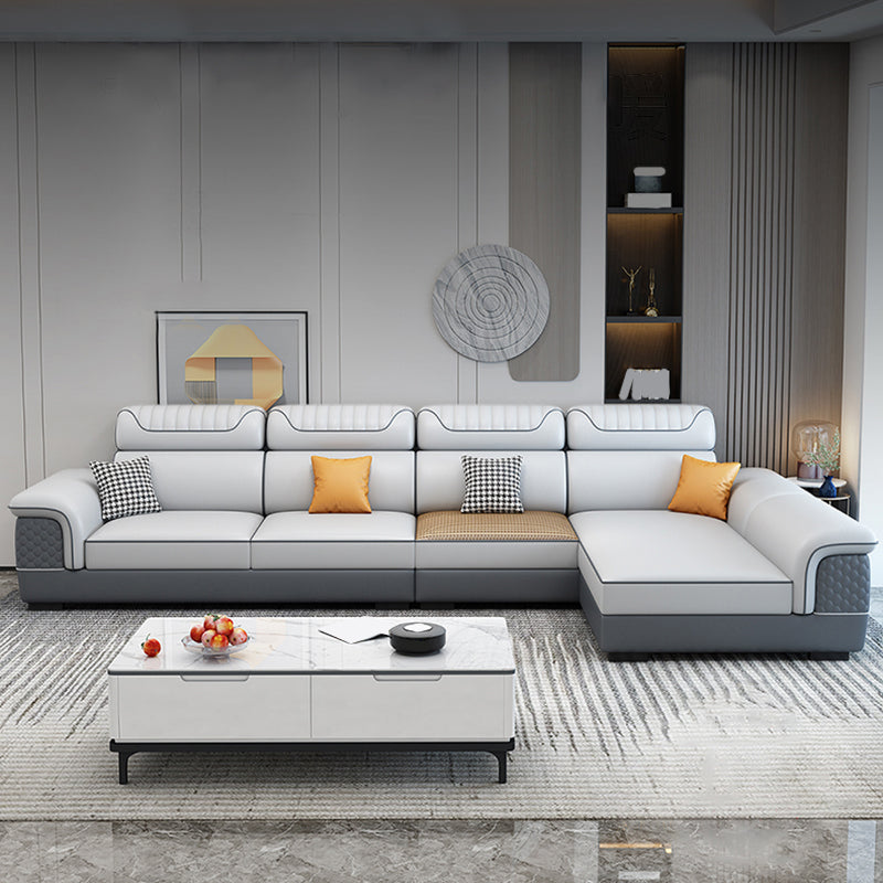 Pillow Top Arm Sewn Pillow Back Nordic Faux Leather Sofa with Chaise - 70.87" D