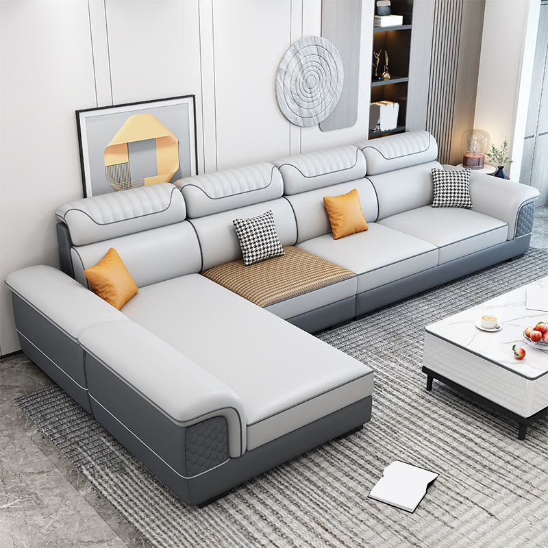 Pillow Top Arm Sewn Pillow Back Nordic Faux Leather Sofa with Chaise - 70.87" D