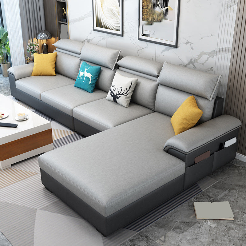 モダンスタイルのソファベッドソリッドウッドフレーム模倣レザービルトインアームレストソファ