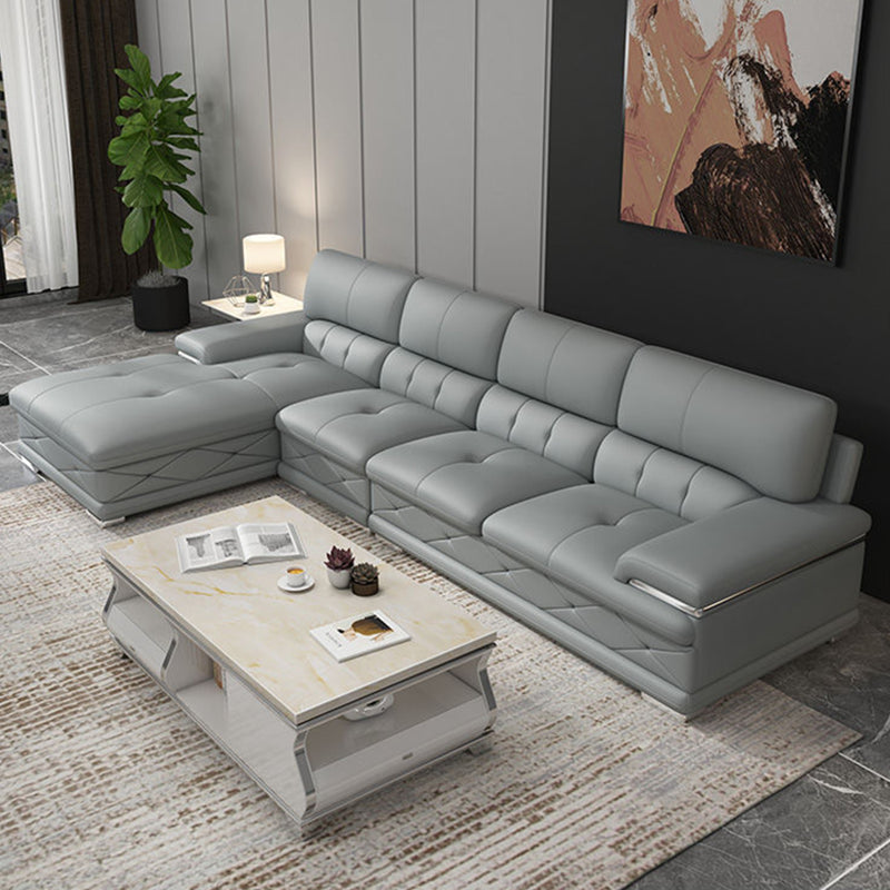 Upholstered Armrest Cushioned Back Sponge Padded Sofa Bed Grey/yellow Sofa Clearhalo 'furn' 'furn_sectionals' 'Furniture' 'Living Room Furniture' 'Sectionals' 5583537