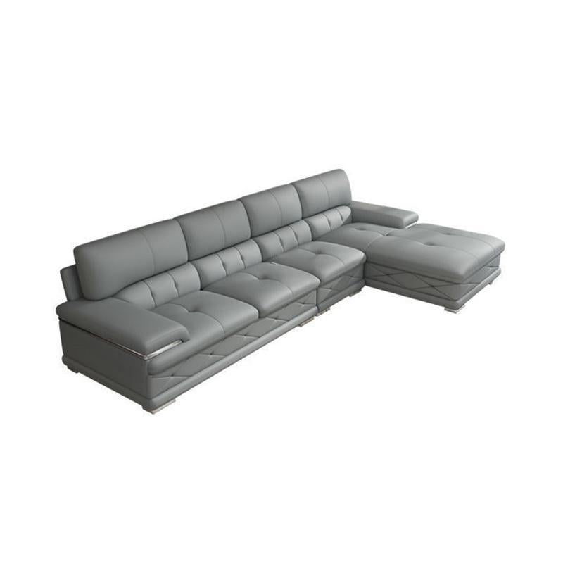 Upholstered Armrest Cushioned Back Sponge Padded Sofa Bed Grey/yellow Sofa 138"L x 14"W x 36"H Leather Right Clearhalo 'furn' 'furn_sectionals' 'Furniture' 'Living Room Furniture' 'Sectionals' 5583538