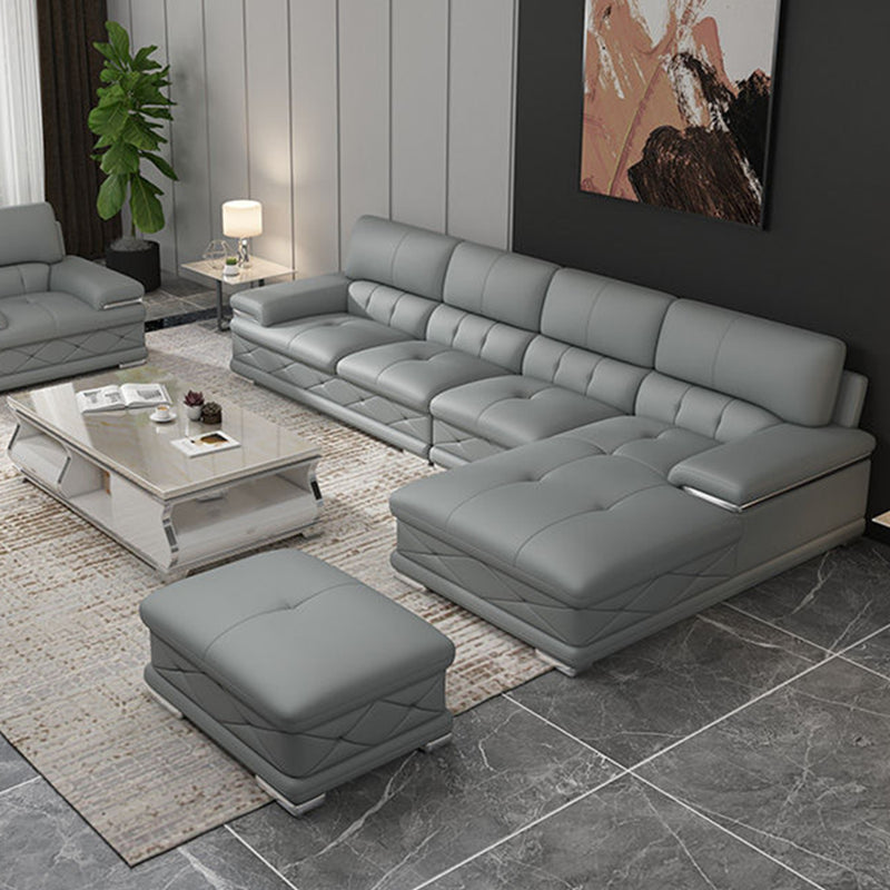 Upholstered Armrest Cushioned Back Sponge Padded Sofa Bed Grey/yellow Sofa Clearhalo 'furn' 'furn_sectionals' 'Furniture' 'Living Room Furniture' 'Sectionals' 5583540