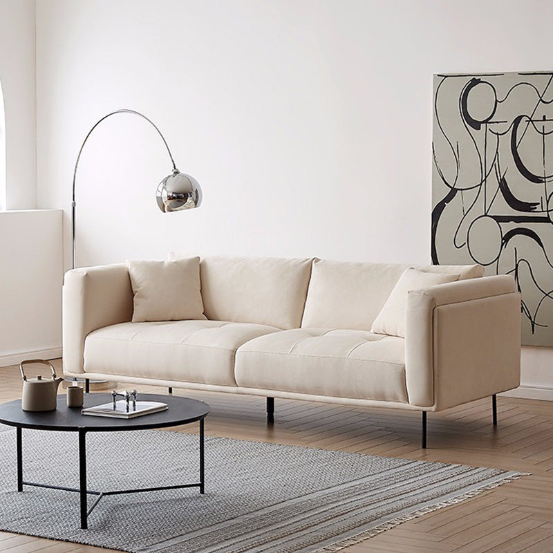 Nordic Style Sectional Feather Cushion Filled Flannelette Beige Sofa