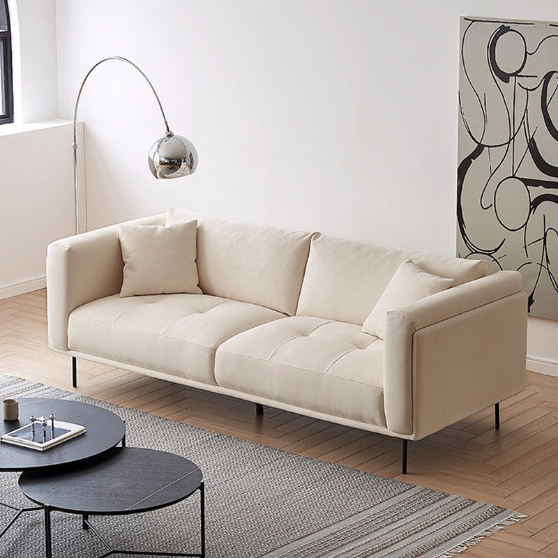 Nordic Style Sectional Feather Cushion Filled Flannelette Beige Sofa