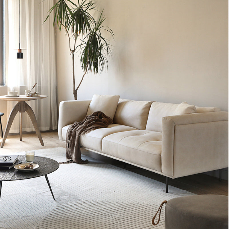 Nordic Style Sectional Feather Cushion Filled Flannelette Beige Sofa