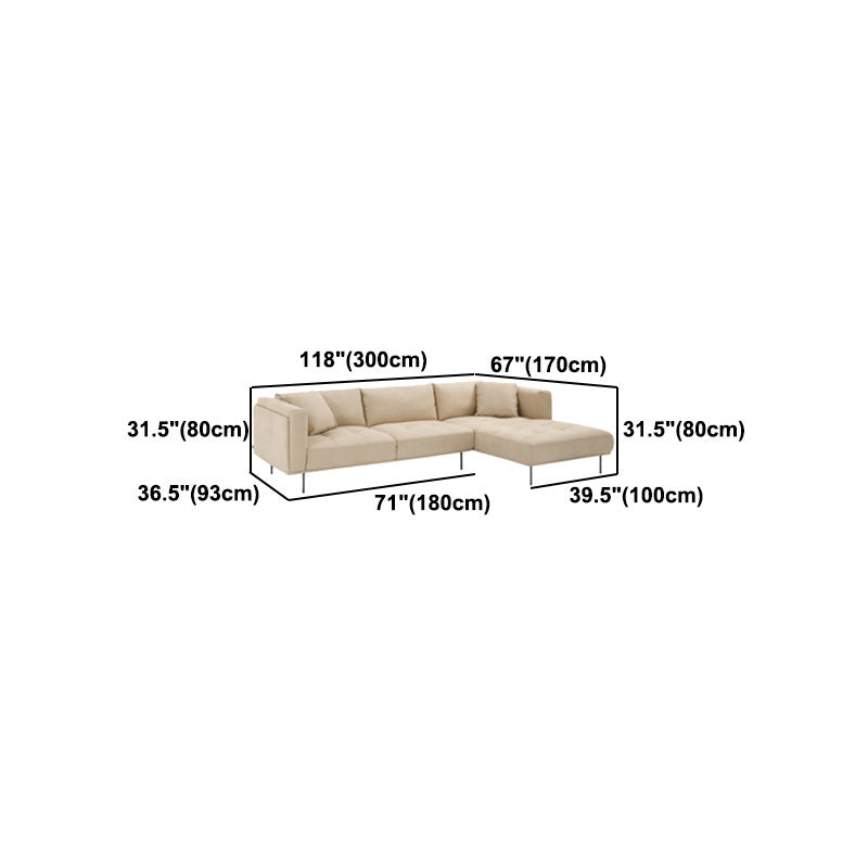 Nordic Style Sectional Feather Cushion Filled Flannelette Beige Sofa
