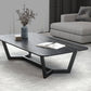 Modern Style Slate Table with Rectangular Black Metal Trestle Type Base Coffee Table