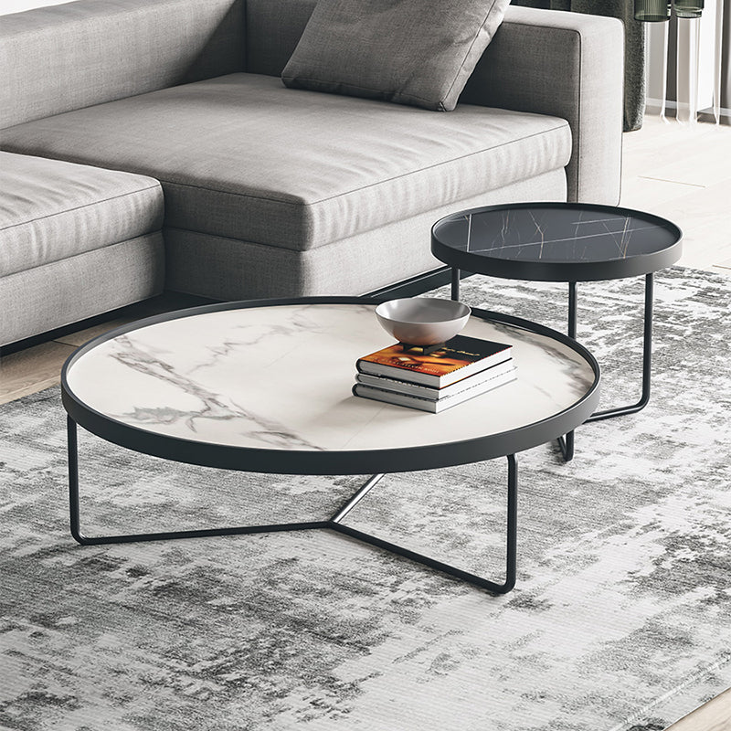 2 Piece Round Nesting Tables Modern Minimalist Slate Coffee Table Clearhalo 'Coffee & Accent Tables' 'Coffee Tables' 'coffee_tables' 'furn' 'furn_coffee_tables' 'Furniture' 'Living Room Furniture' 5584516