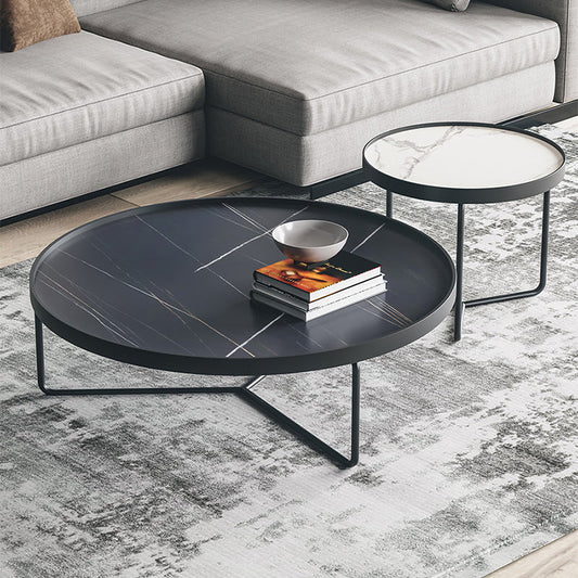2 Piece Round Nesting Tables Modern Minimalist Slate Coffee Table Clearhalo 'Coffee & Accent Tables' 'Coffee Tables' 'coffee_tables' 'furn' 'furn_coffee_tables' 'Furniture' 'Living Room Furniture' 5584517