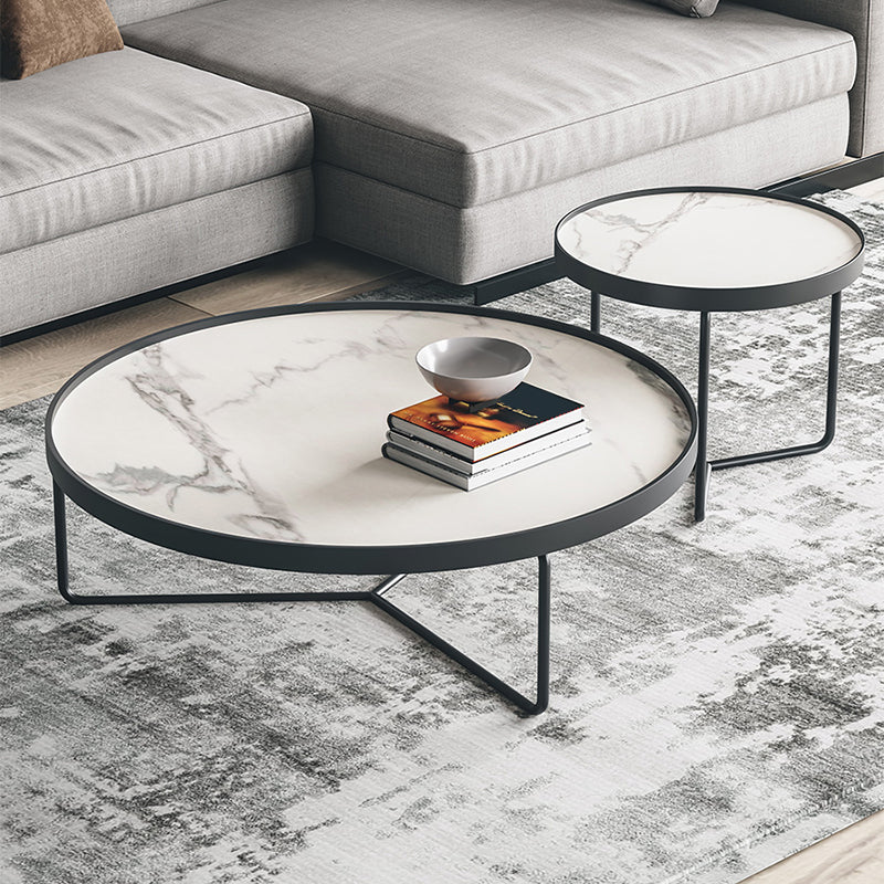 2 Piece Round Nesting Tables Modern Minimalist Slate Coffee Table Clearhalo 'Coffee & Accent Tables' 'Coffee Tables' 'coffee_tables' 'furn' 'furn_coffee_tables' 'Furniture' 'Living Room Furniture' 5584518