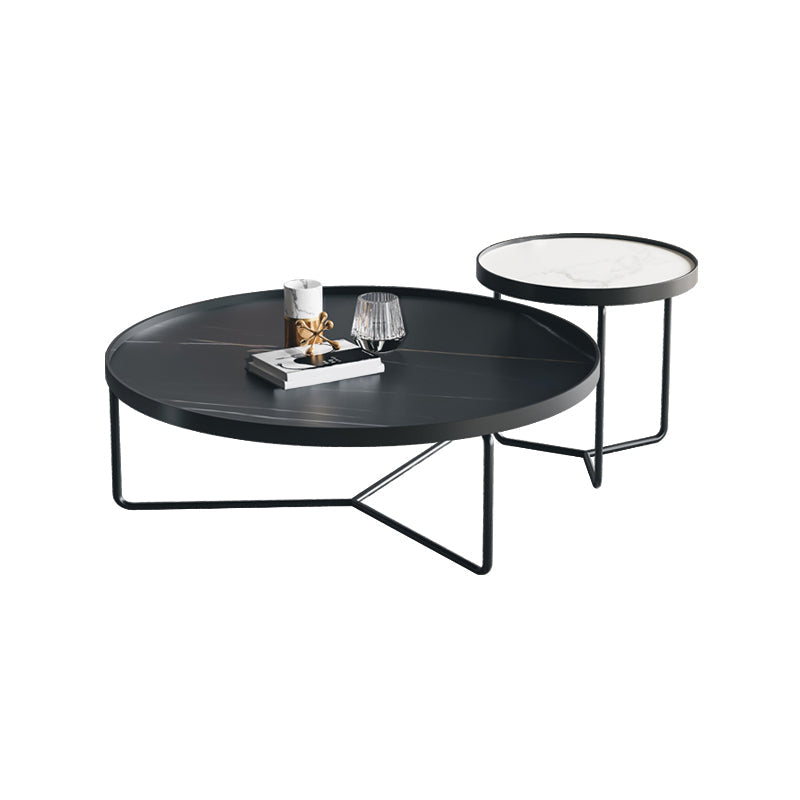 2 Piece Round Nesting Tables Modern Minimalist Slate Coffee Table Black-White Clearhalo 'Coffee & Accent Tables' 'Coffee Tables' 'coffee_tables' 'furn' 'furn_coffee_tables' 'Furniture' 'Living Room Furniture' 5584521