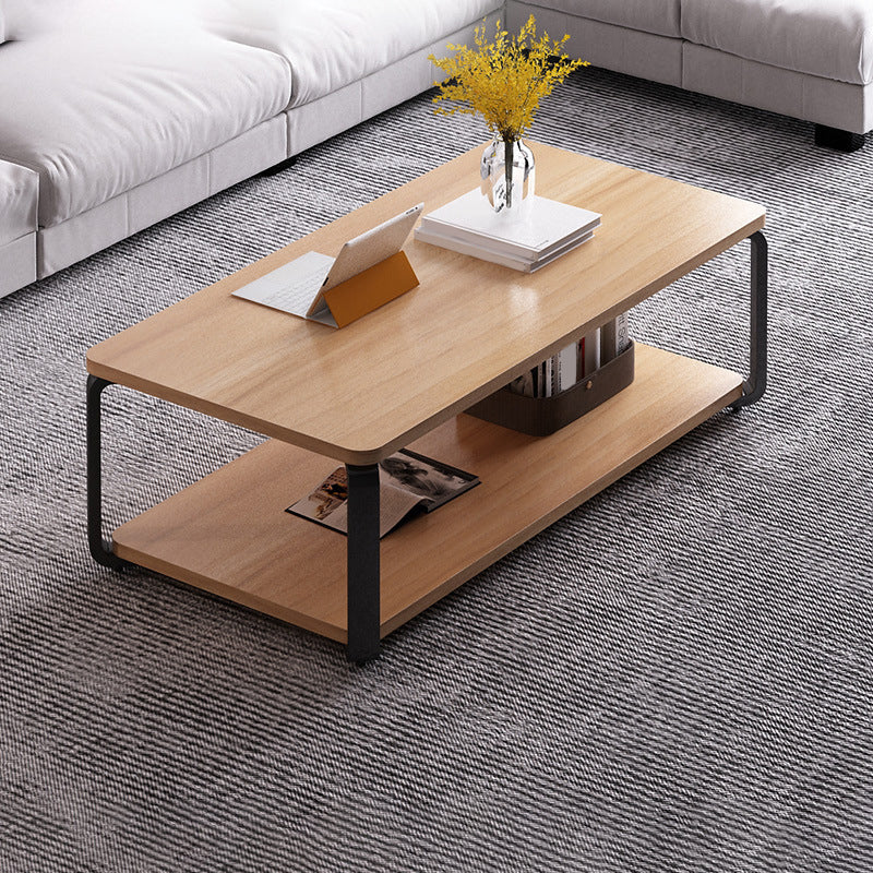 Modern Style Wooden Rectangular Table with Abstract Base for Storage Rack Coffee Table Natural Wood Black Clearhalo 'Coffee & Accent Tables' 'Coffee Tables' 'coffee_tables' 'furn' 'furn_coffee_tables' 'Furniture' 'Living Room Furniture' 5584532