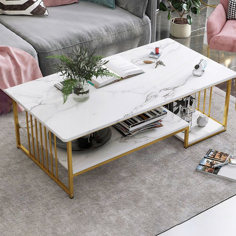 Modern Style Wooden Table with Rectangular Storage Rack Coffee Table Abstract White Clearhalo 'Coffee & Accent Tables' 'Coffee Tables' 'coffee_tables' 'furn' 'furn_coffee_tables' 'Furniture' 'Living Room Furniture' 5584543