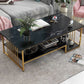 Modern Style Wooden Table with Rectangular Storage Rack Coffee Table 47"L x 24"W x 16"H Abstract Black Clearhalo 'Coffee & Accent Tables' 'Coffee Tables' 'coffee_tables' 'furn' 'furn_coffee_tables' 'Furniture' 'Living Room Furniture' 5584544